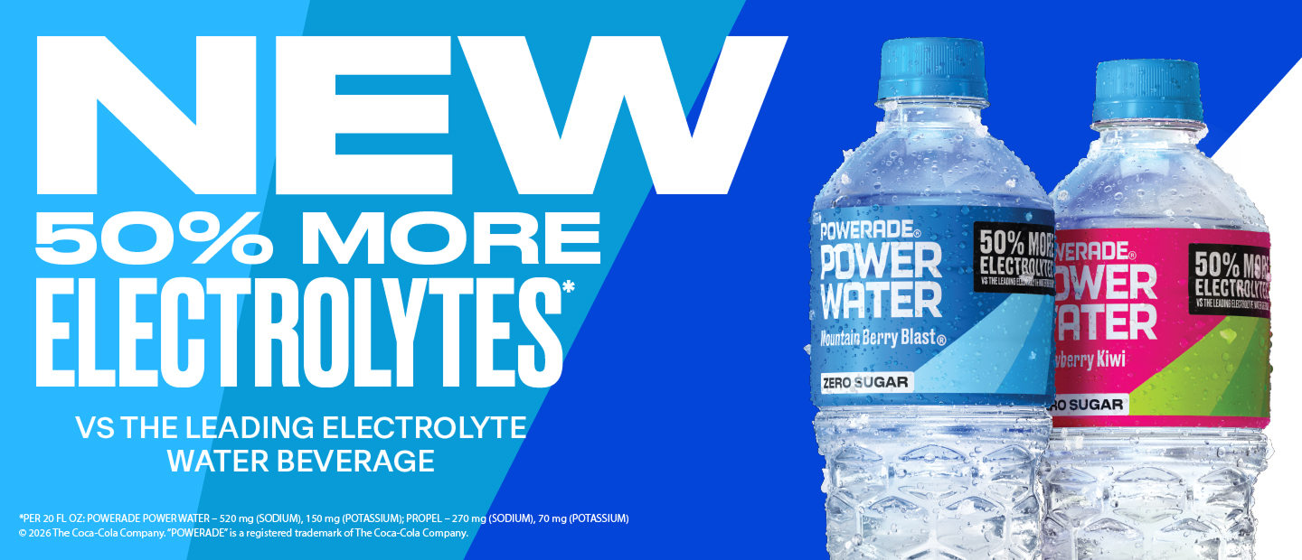 new 50% more electrolytes* power water